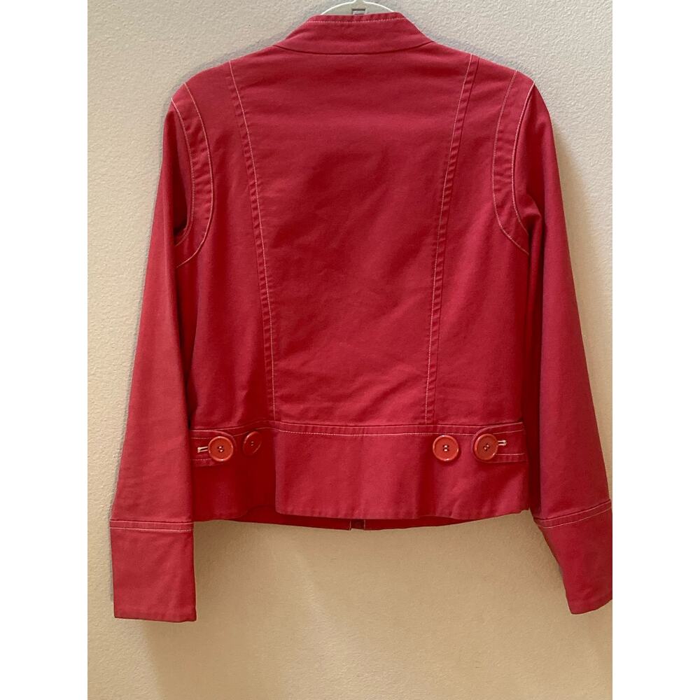 Anthropologie Sitwell ~ Moto Jean Jacket Bright Redish Pink Buttons ~ Sz 10 - Picture 4 of 9